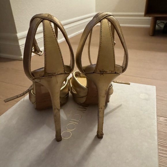 Jimmy Choo Rosie 120 Gold Metallic Nappa Platform Sandals size 37.5 - Picture 10 of 15